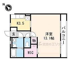 夢咲きの里D棟 1Kの間取図画像