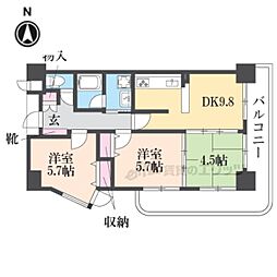 グランドール浜大津 3DKの間取図画像