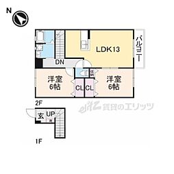 ボナールゲートI 2階2LDKの間取り