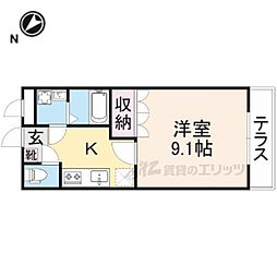 パークヒルズ・Ｂ 2階1Kの間取り