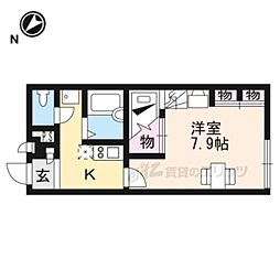 レオパレスリヴァージュ 2階1Kの間取り