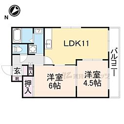 コーポドルフィン 2階2LDKの間取り