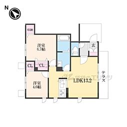 JR湖西線 唐崎駅 徒歩14分の賃貸アパート 1階2LDKの間取り