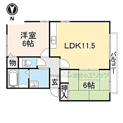 パークハイムＢ 2階2LDKの間取り