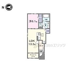 モンターニャ 1階1LDKの間取り