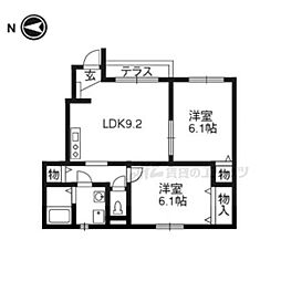 JR湖西線 和邇駅 徒歩10分の賃貸アパート 1階2LDKの間取り