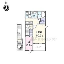 上月ハイツ 2階1LDKの間取り