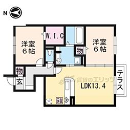 アルブルＢ棟 1階2LDKの間取り