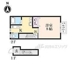リバティハイツII 2階1Kの間取り