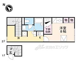 レオパレスエムエスエムIII 202 2階1Kの間取り
