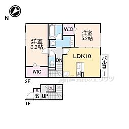 アムールさわ 2階2LDKの間取り