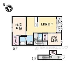 JR東海道・山陽本線 栗東駅 徒歩23分の賃貸アパート 2階2LDKの間取り