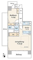 クレストフォルム田町ベイフロントスクエア 1LDKの間取り