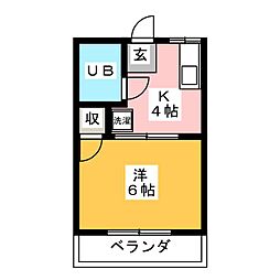 やまぐちハイツ 1Kの間取図画像