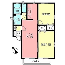 エスポワール立野B 2LDKの間取図画像