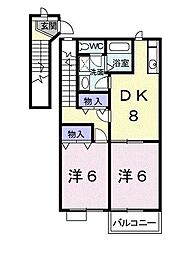 サウザンコート 2DKの間取図画像