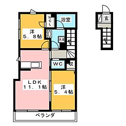 RISE秦野 2LDKの間取図画像
