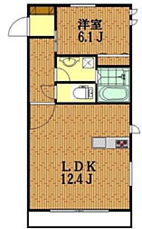 リバード 北加瀬 2階1LDKの間取り