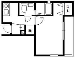 ルクール川崎 2階1Kの間取り