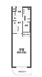 ソラシアレジデンス西馬込 4階1Kの間取り