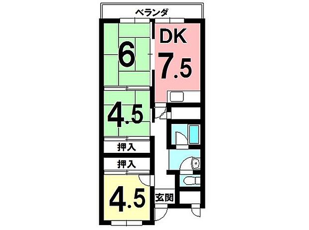 緑コーポ　206号室(3DK) 2階の間取り
