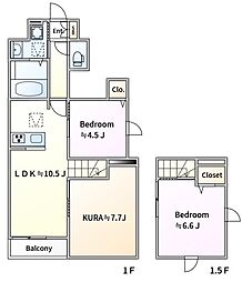 横浜市金沢区釜利谷東2丁目アパート 2LDKの間取図画像