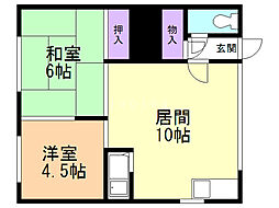 西岡ハイツA 2LDKの間取図画像