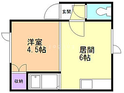 川沿中央ハイツA 1DKの間取図画像
