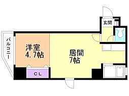 ミラバ澄川 2階1LDKの間取り
