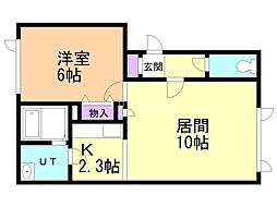 メープルコート 2階1LDKの間取り