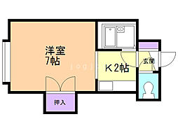 パステル月寒東Ａ 2階1Kの間取り