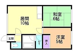 なかやハイツB 2階2LDKの間取り