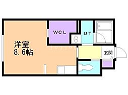 札幌市営東豊線 豊平公園駅 徒歩10分の賃貸マンション 2階1Kの間取り