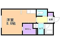 札幌市営東豊線 豊平公園駅 徒歩10分の賃貸マンション 2階1Kの間取り