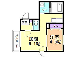 プルミエ福住 3階1LDKの間取り
