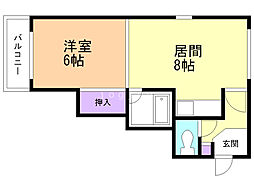 プルーデンス西岡 4階1LDKの間取り