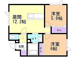 札幌市営東豊線 月寒中央駅 徒歩3分の賃貸マンション 3階2LDKの間取り