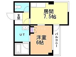 タイム15 1階1DKの間取り