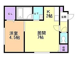 桜イーストコート月寒 4階1LDKの間取り