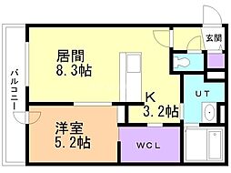 ブリーゼ中の島 1LDKの間取図画像