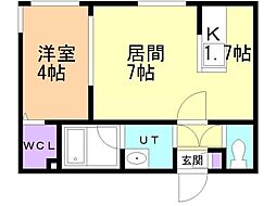 札幌市営南北線 平岸駅 徒歩6分の賃貸マンション 2階1LDKの間取り