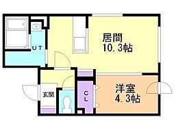札幌市営東豊線 学園前駅 徒歩4分の賃貸マンション 4階1LDKの間取り