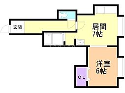 カーサ北野 1DKの間取図画像