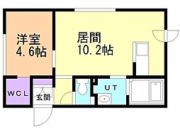 Ｙ’ｓ　ＴＳＵＫＩＳＡＭＵ（ワイズ　ツキサム） 2階1LDKの間取り