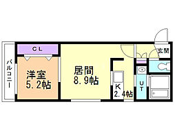 アルス平岸 4階1LDKの間取り