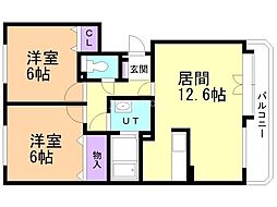 グラースソレイユ 3階2LDKの間取り