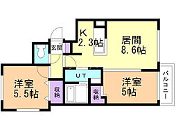 ブランシャール平岸駅前ＷＥＳＴ 4階2LDKの間取り