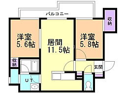 プレステージ福住西 4階2LDKの間取り