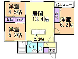 アートアベニュー 3階3LDKの間取り