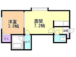 ボヌール美園ＨＭ 1階1LDKの間取り